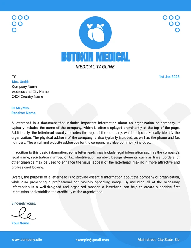 White And Blue Modern Professional Medical Letterhead Template
