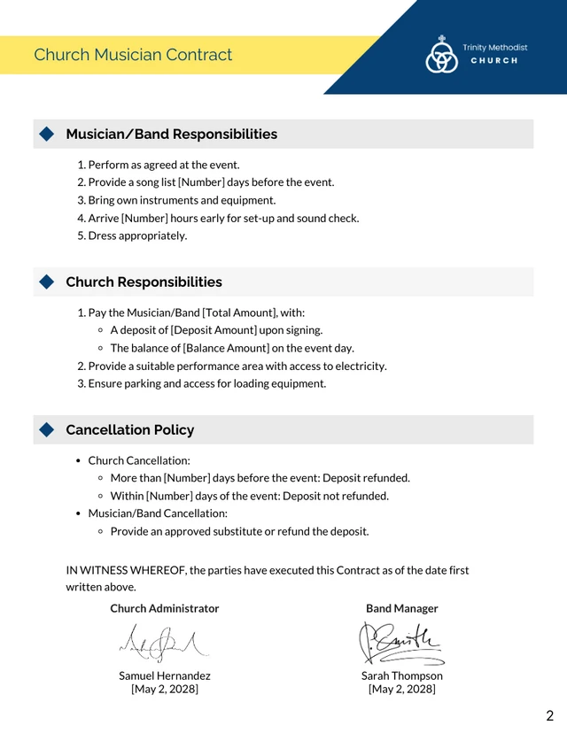 Church Musician Contract Template Free - page 2