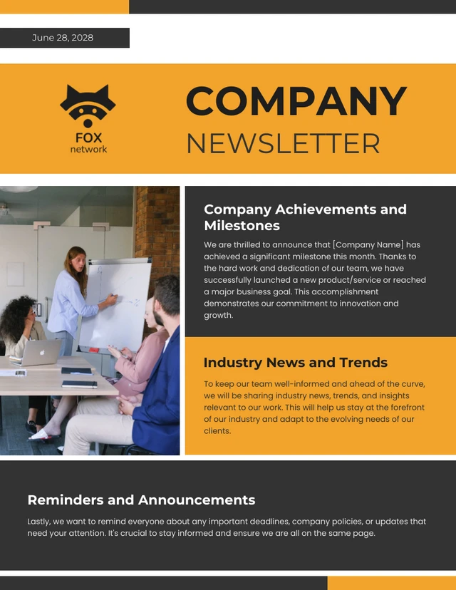 White Black and Yellow Modern Company Newsletter Template