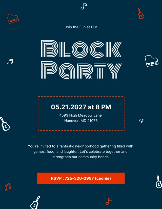 Dark Navy Blue Block Party Invitation Template