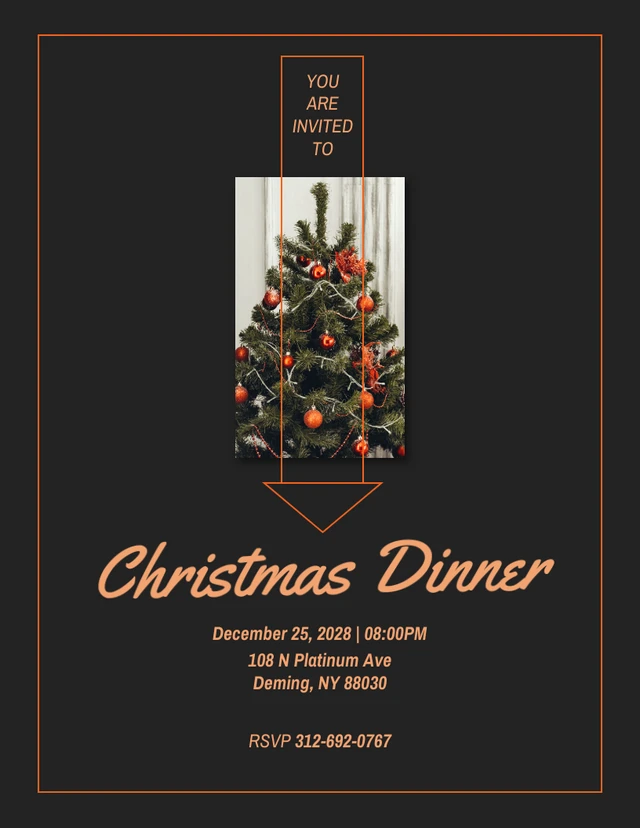 Simple Dark Orange Christmas Dinner Invitation Template
