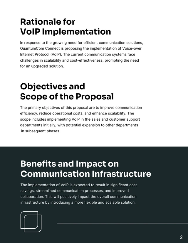 Charcoal and White Modern Minimalist VoIP Implementation Telecommunications  Proposal - Page 2