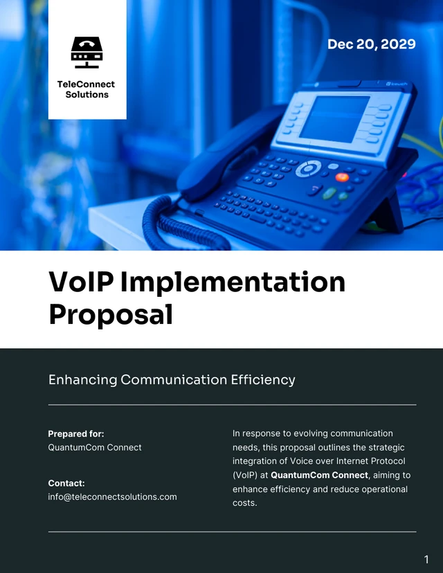Charcoal and White Modern Minimalist VoIP Implementation Telecommunications  Proposal - Page 1