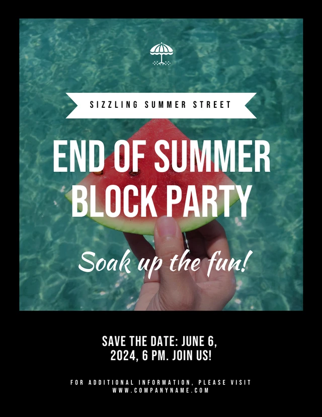 Black Simple Photo End Summer Block Party Poster Template