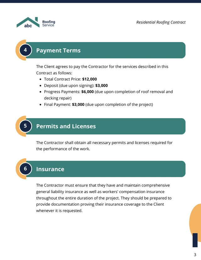 Residential Roofing Contract Template - page 3