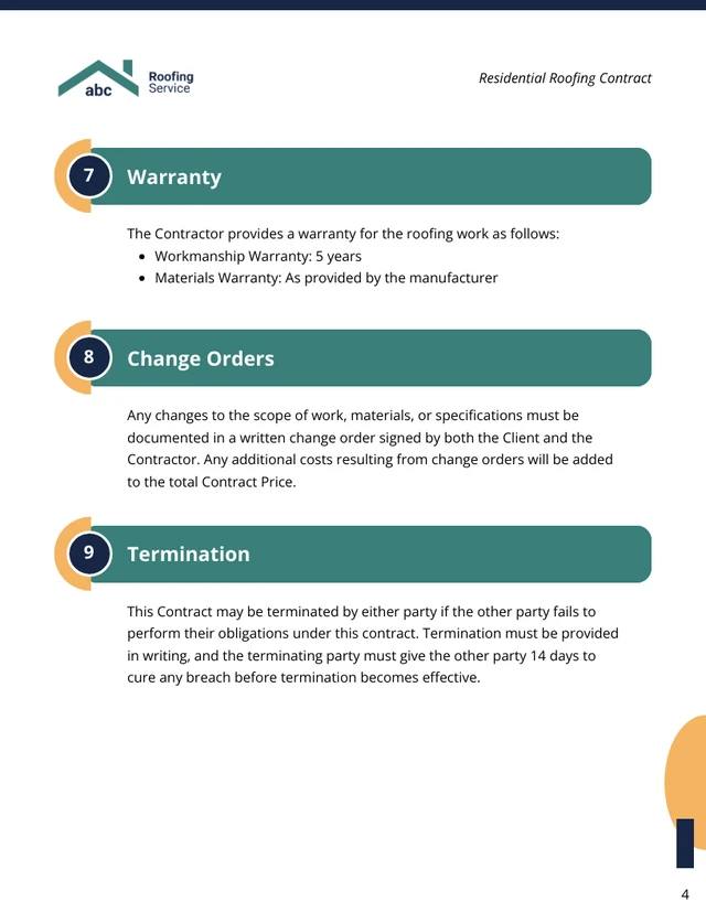 Residential Roofing Contract Template - page 4