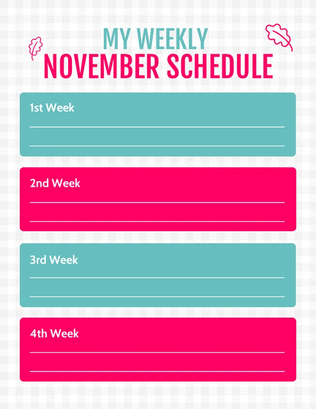 White Minimalist My Weekly November Schedule Template