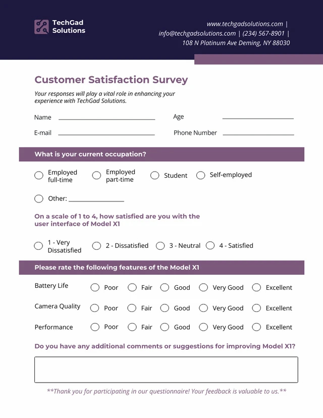 Purple Simple Questionnaire Form Template