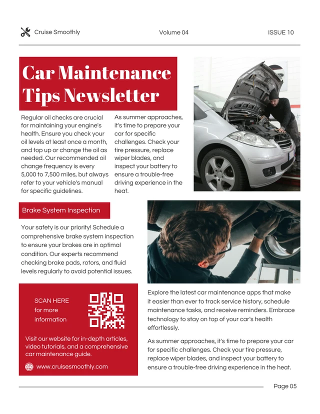 Car Maintenance Tips Newsletter Template