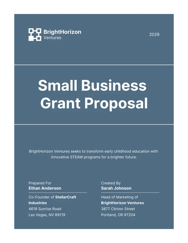 Minimalist Blue Gray Small Business Grant Proposal - Page 1
