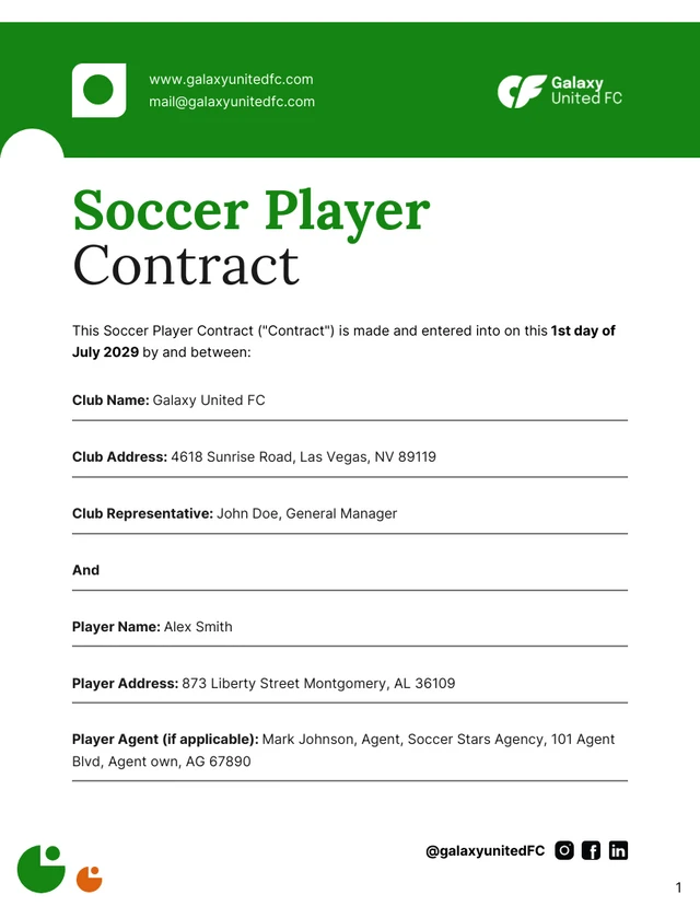 Soccer Player Contract Template - page 1