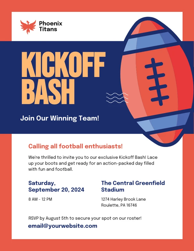 Blue And Red Orange Football Invitation Template