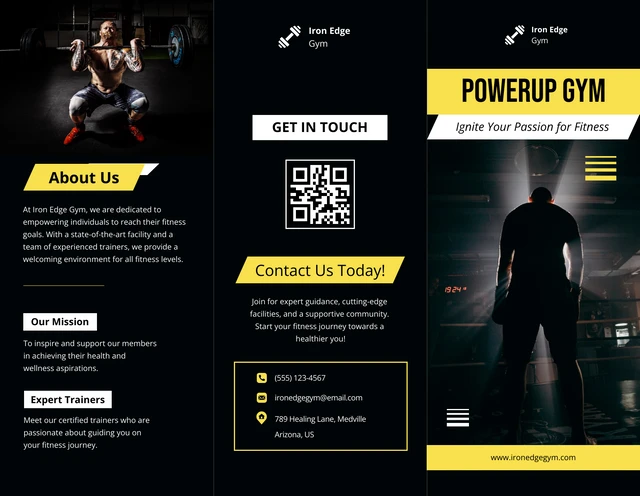 Black and Yellow Gym Tri Fold Brochure - Page 1