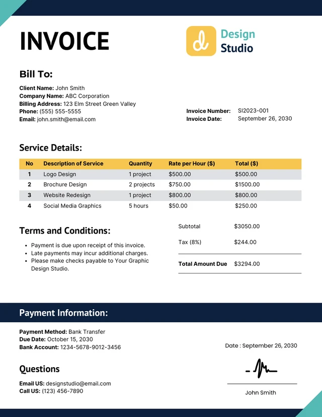 Minimalist Clean Simple Graphic Design Invoice Template