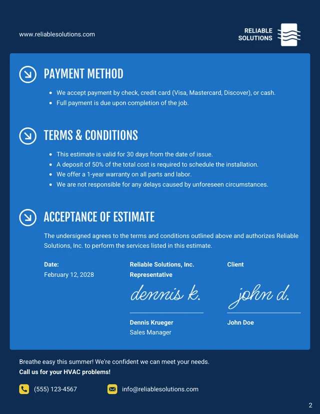 HVAC Estimate Template - Page 2