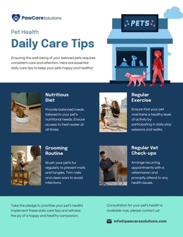 Plantilla infográfica de consejos diarios para el cuidado de la salud de las mascotas