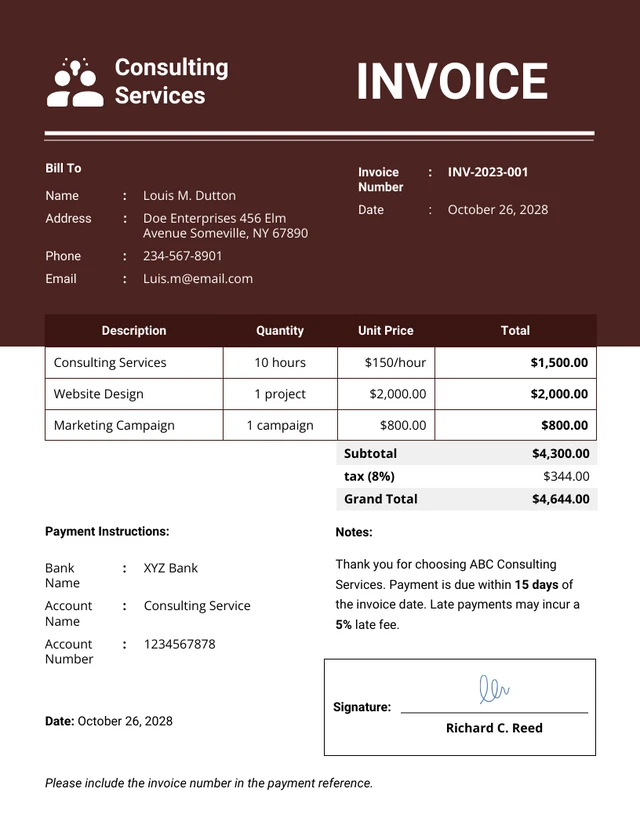 Modern Brown and White Service Invoice Template