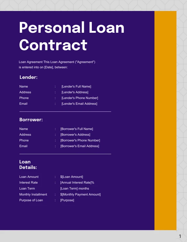 Deep Blue-Purple Modern Pattern Minimalist Loan Contracts - Page 1