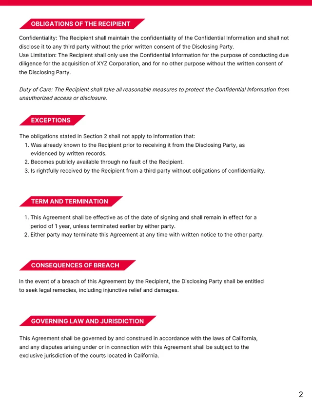 Red Modern Non-Disclosure Agreement Contract - Page 2