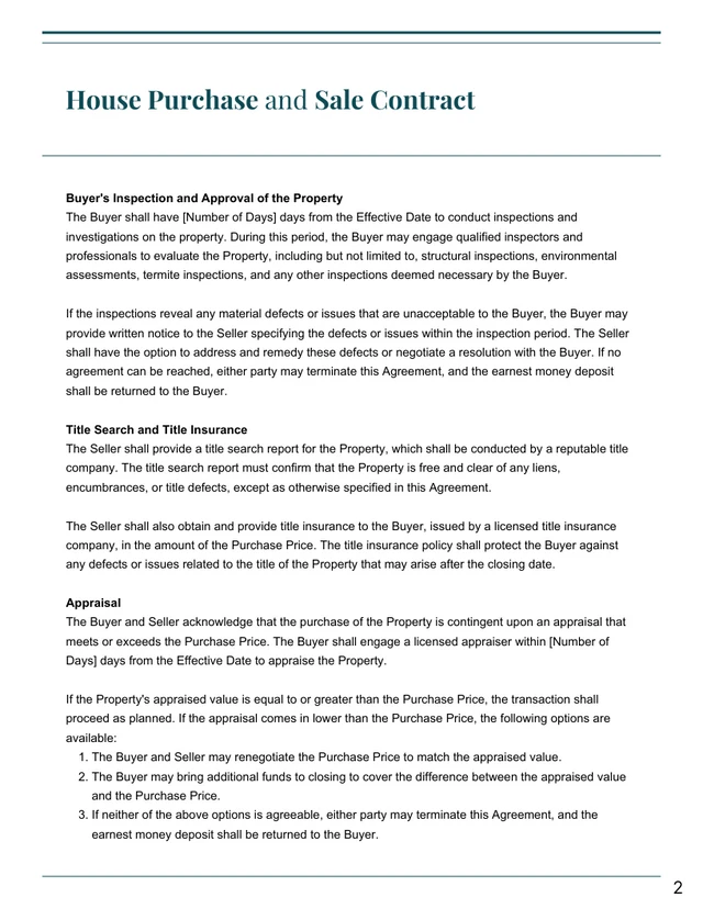 Teal and White Minimalist Purchase and Sale Agreement Contracts - Page 2
