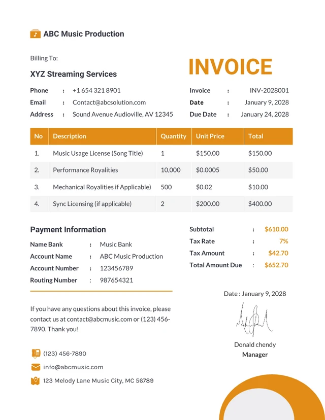 Music Royalty Invoice Template