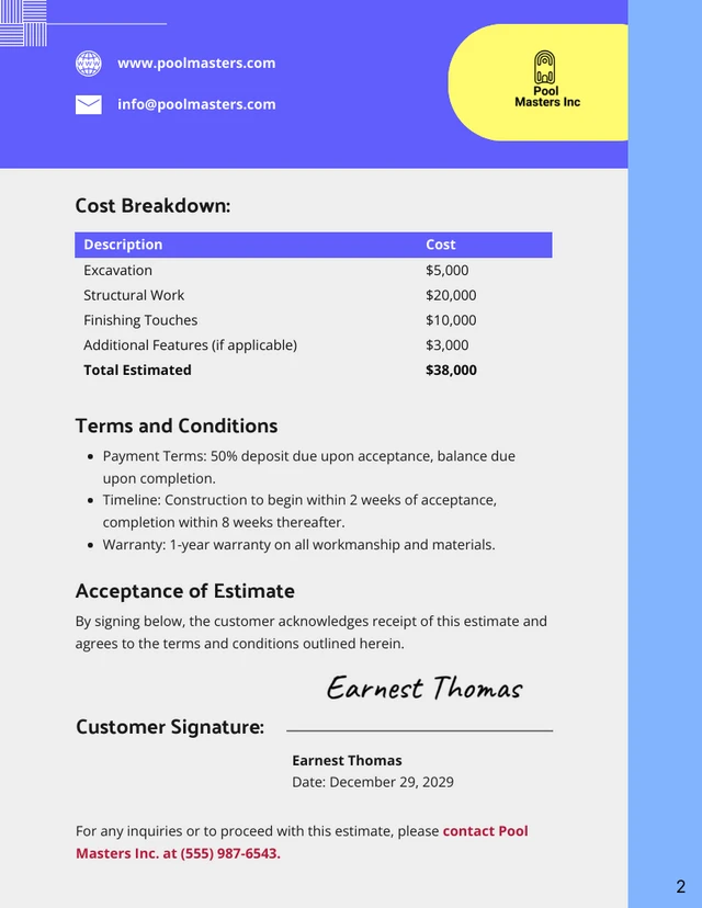 Swimming Pool Estimate Template - Seite 2