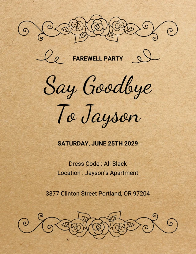 Gold And Black Vintage Classic Goodbye Farewell Party Invitation Template