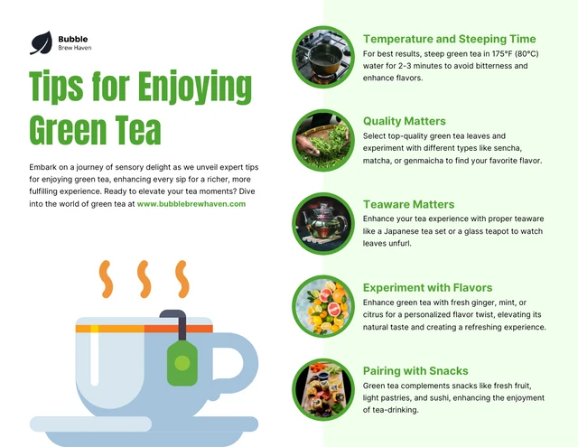 Dicas para aproveitar o modelo de infográfico de chá verde
