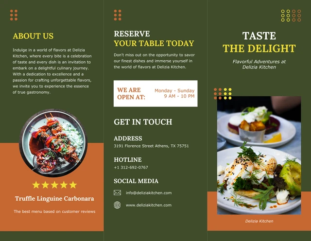 Dark Green Minimalist Restaurant Tri-fold Brochure - Page 1