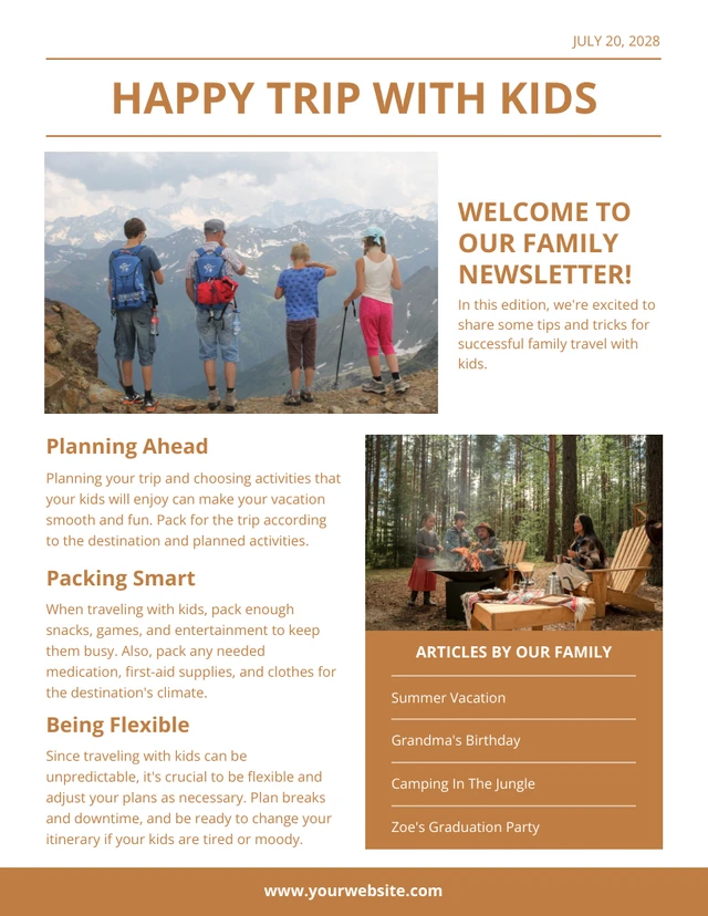 Family Trip With Kids Brown Newsletter