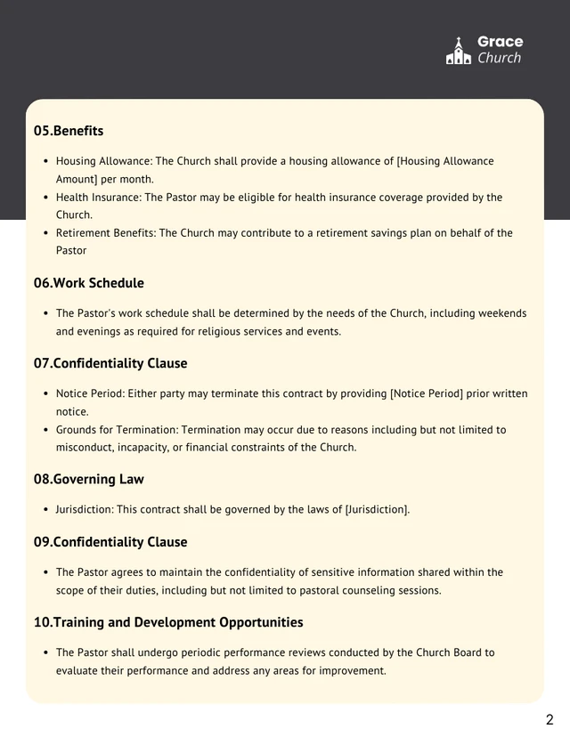 Pastor Employment Contract Template - Page 2