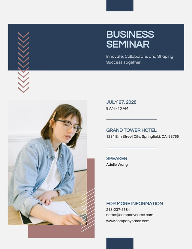 Moderne blaue und braune Business-Seminar-Plakatvorlage