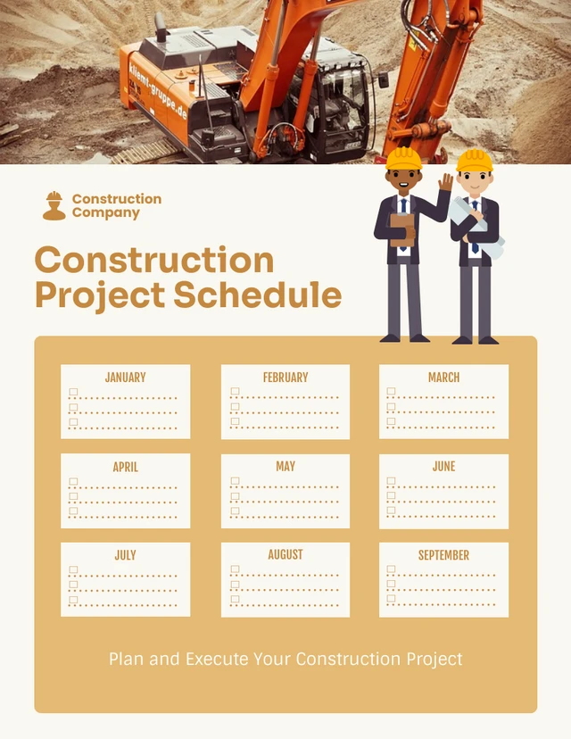 Beige Illustration minimaliste Modèle de calendrier de projet de construction