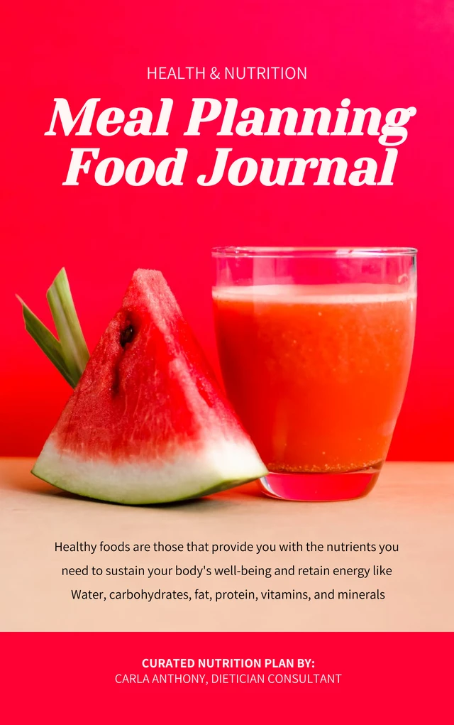 Red Dietician Meal Planner Food Journal Book Cover Template