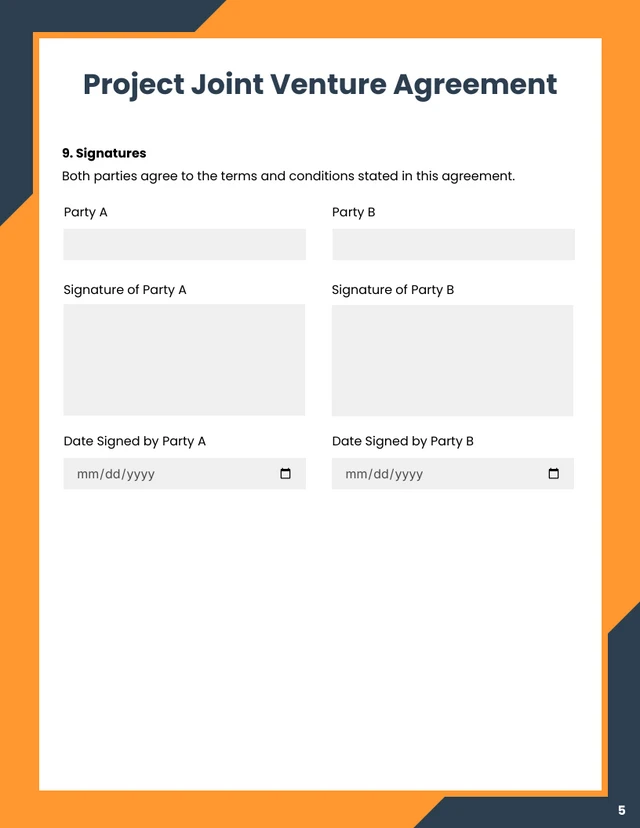Navy and Orange Modern Project Joint Venture Agreement - Pagina 5