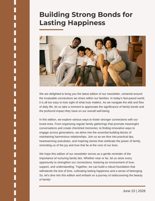 Broken White And Brown Simple Family Newsletter Template
