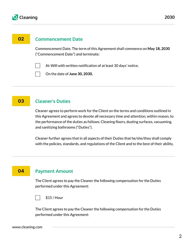 Cleaning Contract Template - Pagina 2