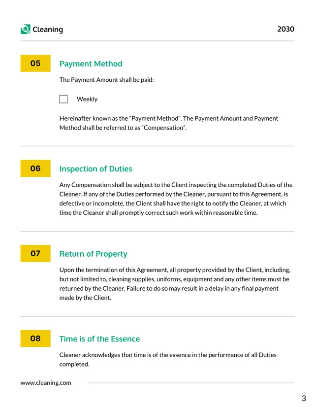 Cleaning Contract Template - page 3