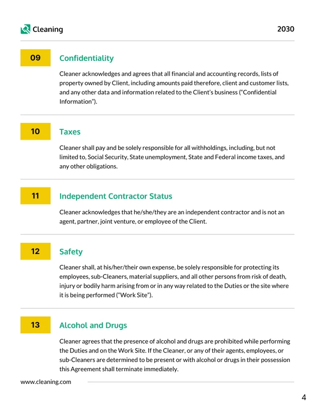 Cleaning Contract Template - page 4