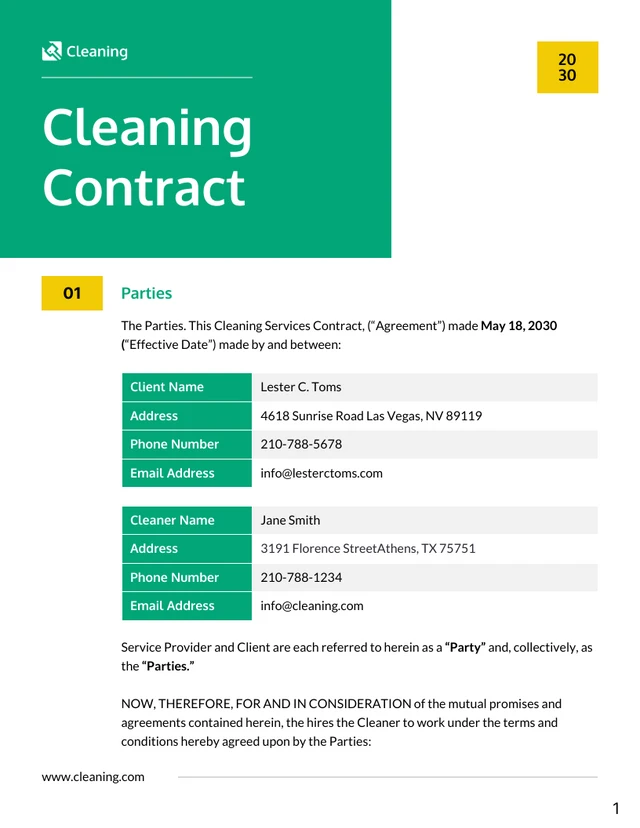 Cleaning Contract Template - Seite 1