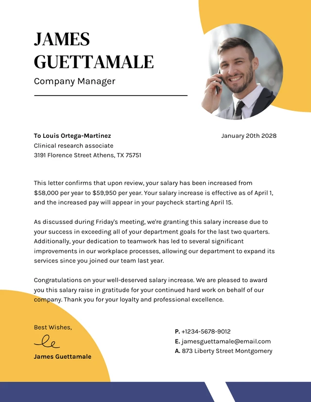 Yellow Minimalist Professional Salary Increase Letter Template