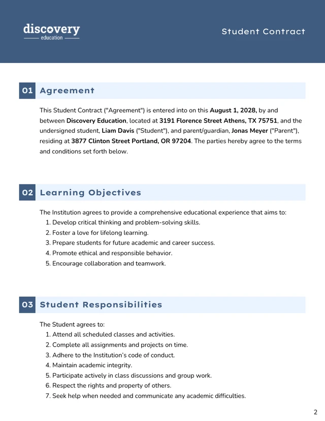 Student Contract Template - page 2