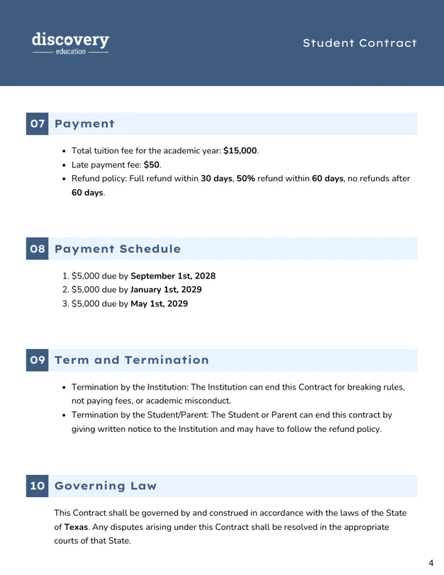 Student Contract Template - page 4