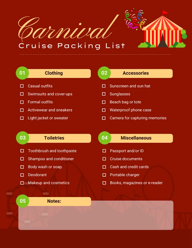 Red And Yellow Carnival Cruise Packing List