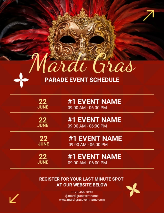 Red Modern Geometric Mardi Gras Parade Event Schedule Template