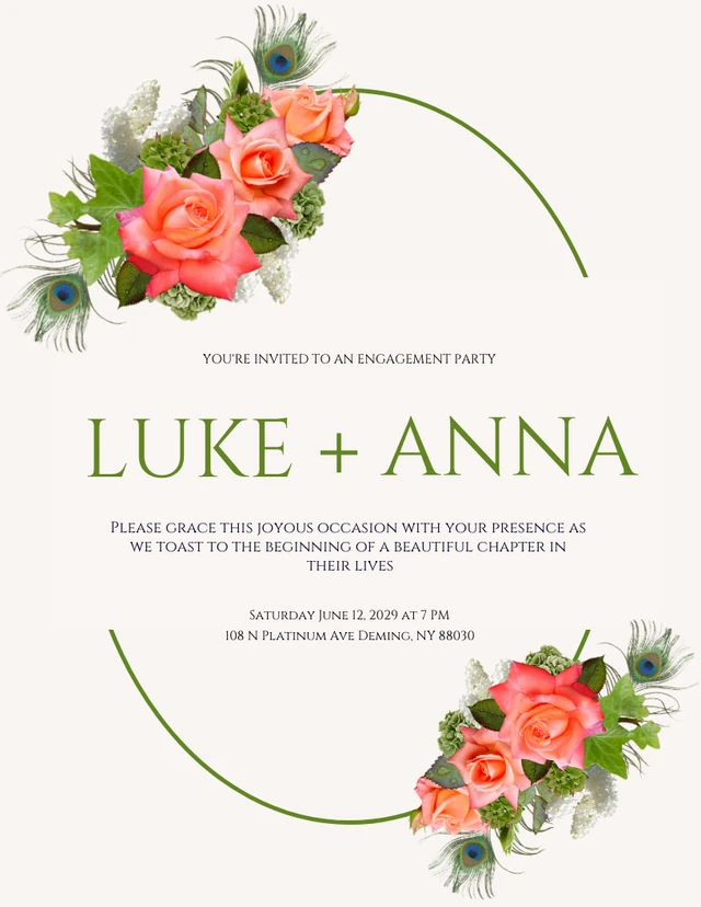 Simple Beige Floral Engagement Party Invitation Template