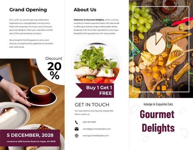 White Minimalist Gourmet Delights Food Brochures - Página 1