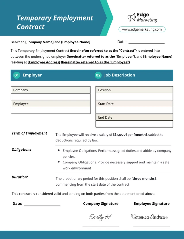 Temporary Employment Contract Template