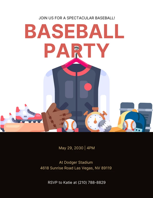 Modèle d'invitation à une fête de baseball illustration colorée