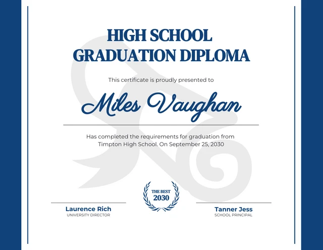 White And Blue Simple Diploma Certificate Template